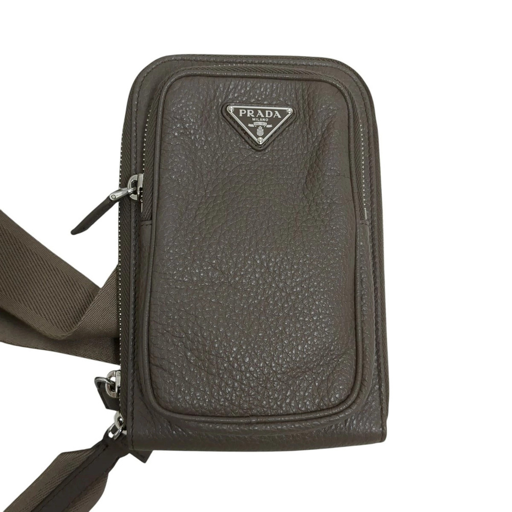 Prada Arque Vitello Daino Leather Hobo Shoulder Bag Gray